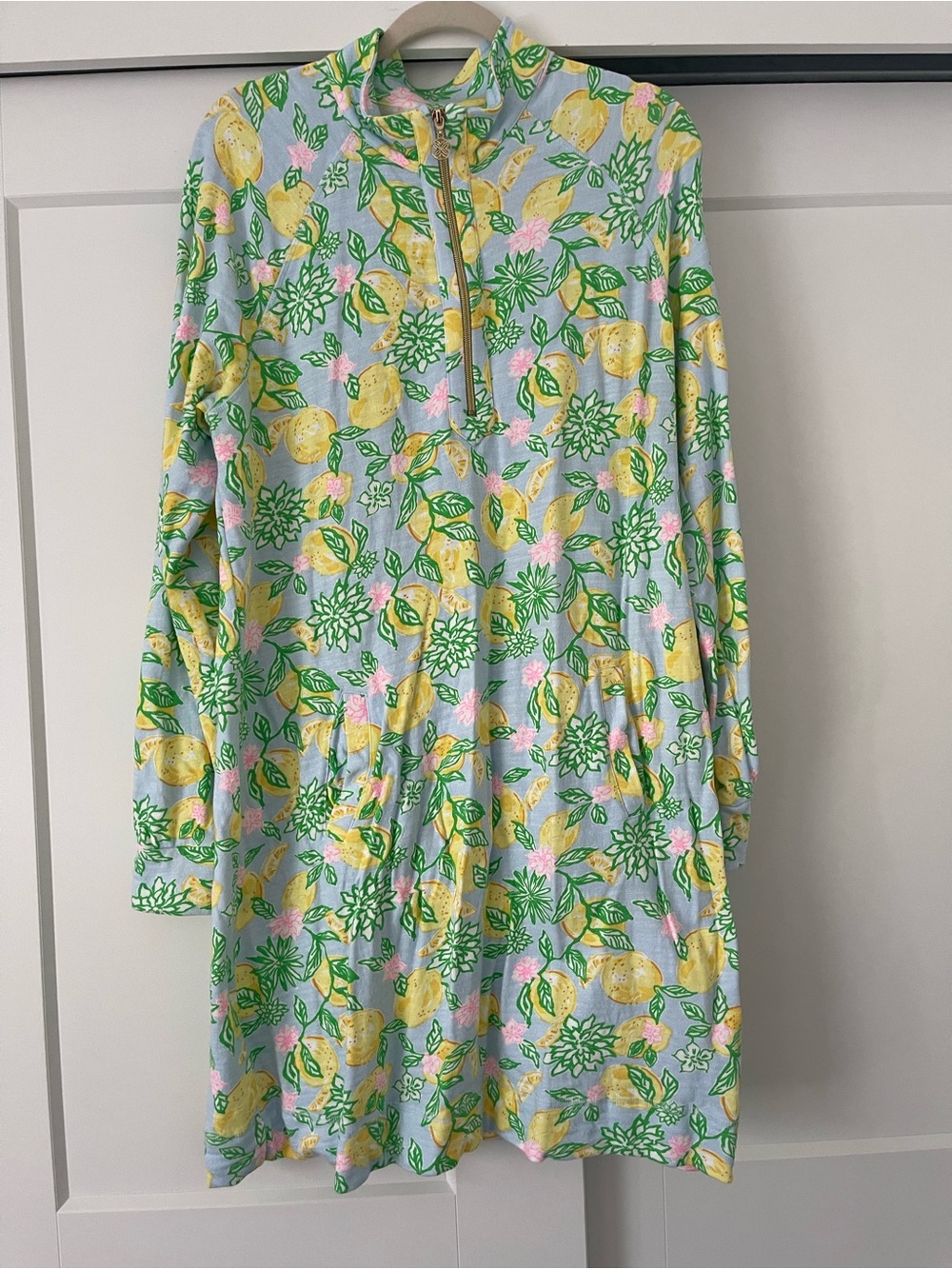 Lilly Pulitzer Lemon Print Long Sleeve Shift Dress in Yellow, Green, Pink